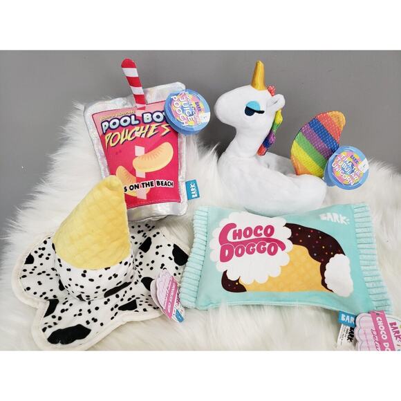 BARK BOX LOT 4 DOG TOY GIRL LARGE ICE CREAM CONE UNICORN CHOCO CHOCOLICK BEACH - Picture 8 of 10